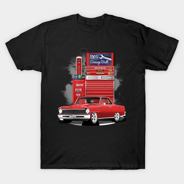 1967 Bolero Red Chevrolet Nova Garage Built Print T-Shirt by RPM-ART